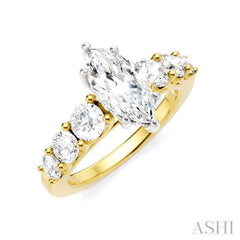 1 Ctw Marquise Shape Round Cut Diamond Semi-Mount Engagement Ring in 14K Yellow and White Gold