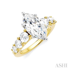 1 Ctw Marquise Shape Round Cut Diamond Semi-Mount Engagement Ring in 14K Yellow and White Gold