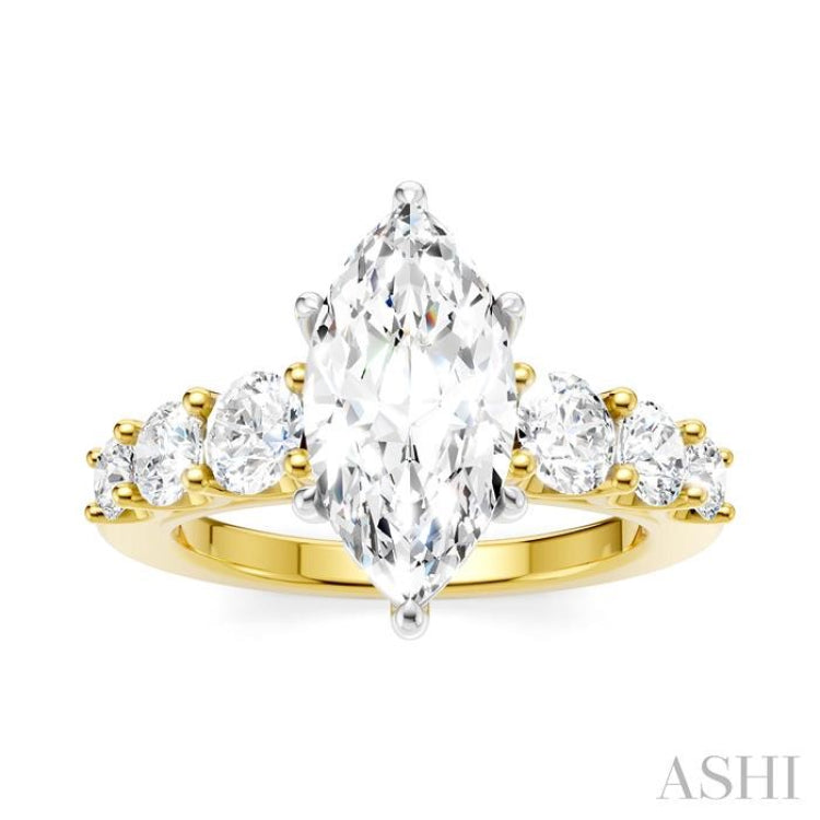 1 Ctw Marquise Shape Round Cut Diamond Semi-Mount Engagement Ring in 14K Yellow and White Gold