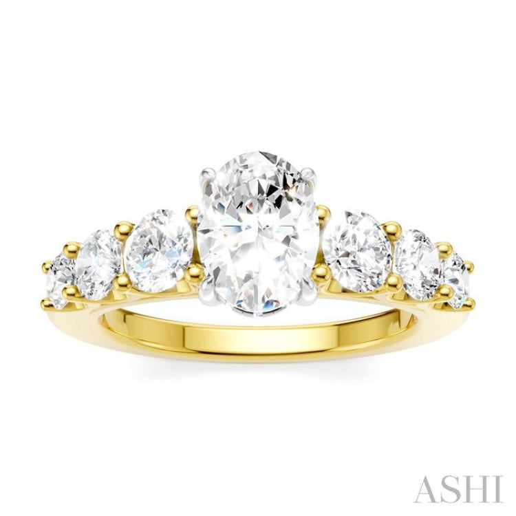 1 Ctw Oval Shape Round Cut Diamond Semi-Mount Engagement Ring in 14K Yellow and White Gold