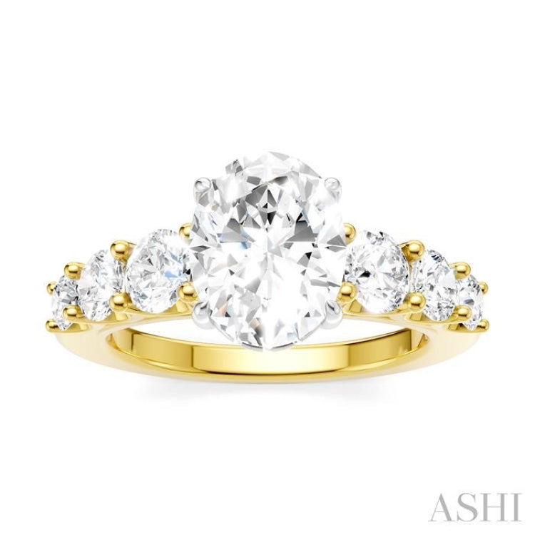 1 Ctw Oval Shape Round Cut Diamond Semi-Mount Engagement Ring in 14K Yellow and White Gold