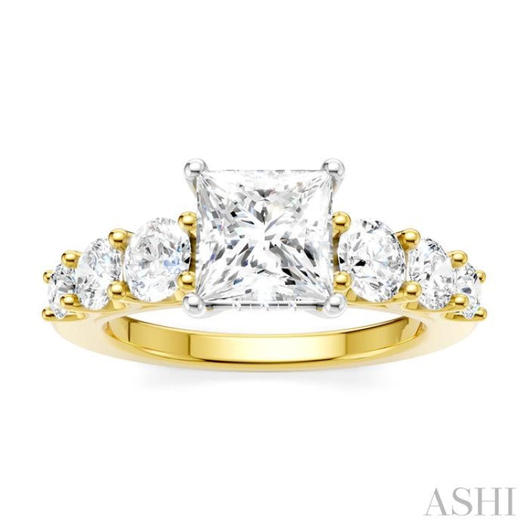 1 Ctw Princess Shape Round Cut Diamond Semi-Mount Engagement Ring in 14K Yellow and White Gold