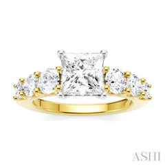 1 Ctw Princess Shape Round Cut Diamond Semi-Mount Engagement Ring in 14K Yellow and White Gold