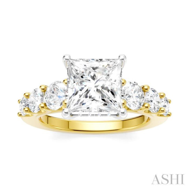 1 Ctw Princess Shape Round Cut Diamond Semi-Mount Engagement Ring in 14K Yellow and White Gold