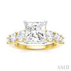 1 Ctw Princess Shape Round Cut Diamond Semi-Mount Engagement Ring in 14K Yellow and White Gold