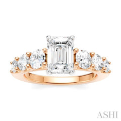 1 1/10 Ctw Emerald Shape Round Cut Diamond Semi-Mount Engagement Ring in 14K Rose and White Gold