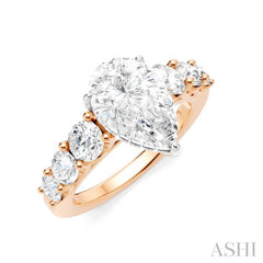 1 1/10 Ctw Pear Shape Round Cut Diamond Semi-Mount Engagement Ring in 14K Rose and White Gold