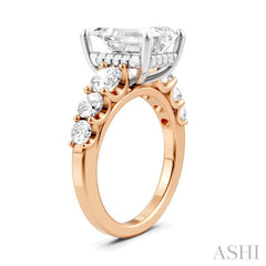 1 1/5 Ctw Emerald Shape Round Cut Diamond Semi-Mount Engagement Ring in 14K Rose and White Gold