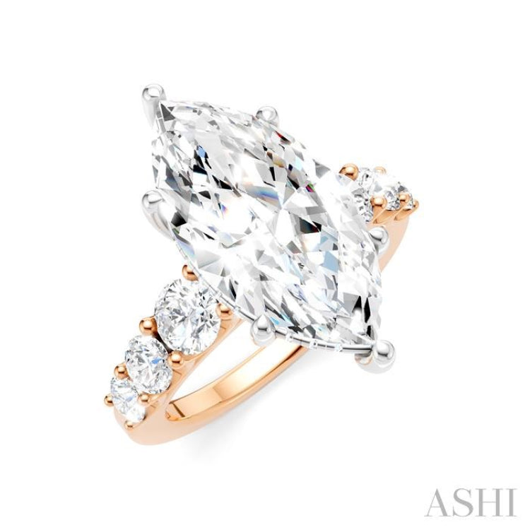 1 1/5 Ctw Marquise Shape Round Cut Diamond Semi-Mount Engagement Ring in 14K Rose and White Gold