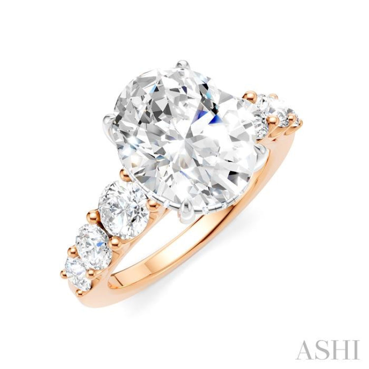 1 1/4 Ctw Oval Shape Round Cut Diamond Semi-Mount Engagement Ring in 14K Rose and White Gold