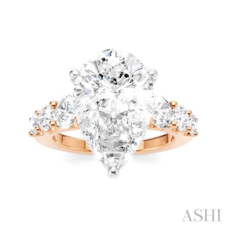 1 1/4 Ctw Pear Shape Round Cut Diamond Semi-Mount Engagement Ring in 14K Rose and White Gold