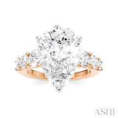 1 1/4 Ctw Pear Shape Round Cut Diamond Semi-Mount Engagement Ring in 14K Rose and White Gold