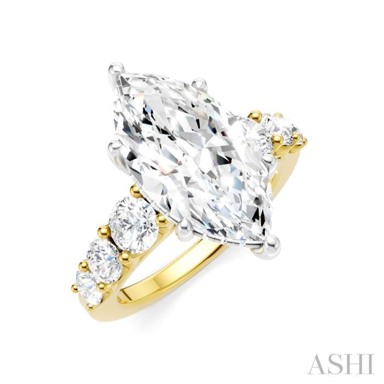 1 1/5 Ctw Marquise Shape Round Cut Diamond Semi-Mount Engagement Ring in 14K Yellow and White Gold