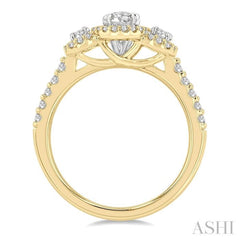5/8 Ctw Oval Shape Past, Present & Future Round Cut Diamond Semi-Mount Engagement Ring in 14K Yellow and White Gold
