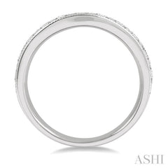 1 ctw Curved Center Milgrain Border Round Cut Diamond Wedding Band in 14K White Gold