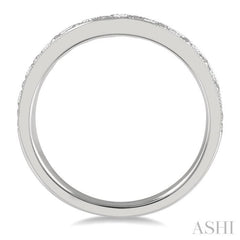 3/4 ctw Curved Center Milgrain Border Round Cut Diamond Wedding Band in 14K White Gold