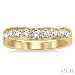 3/4 ctw Curved Center Milgrain Border Round Cut Diamond Wedding Band in 14K Yellow Gold