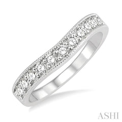 1/2 ctw Curved Center Milgrain Border Round Cut Diamond Wedding Band in 14K White Gold
