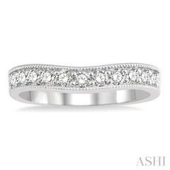 1/2 ctw Curved Center Milgrain Border Round Cut Diamond Wedding Band in 14K White Gold