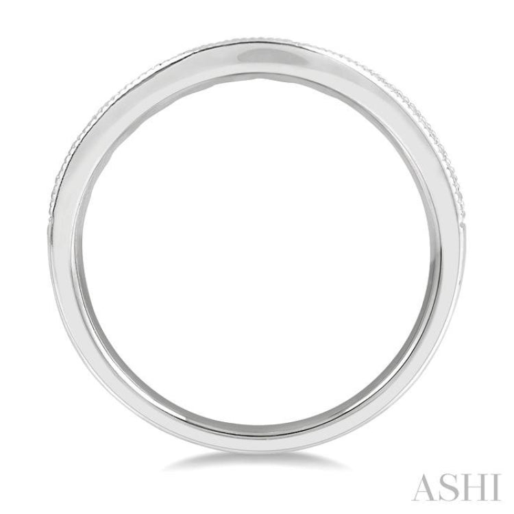 1/2 ctw Curved Center Milgrain Border Round Cut Diamond Wedding Band in 14K White Gold