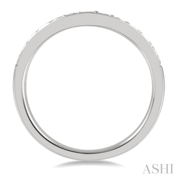1/3 ctw Curved Center Milgrain Border Round Cut Diamond Wedding Band in 14K White Gold