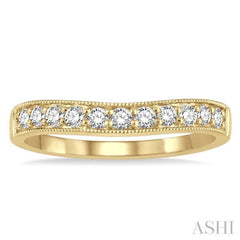 1/3 ctw Curved Center Milgrain Border Round Cut Diamond Wedding Band in 14K Yellow Gold