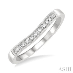 1/10 ctw Curved Center Milgrain Border Round Cut Diamond Wedding Band in 14K White Gold