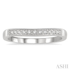 1/10 ctw Curved Center Milgrain Border Round Cut Diamond Wedding Band in 14K White Gold