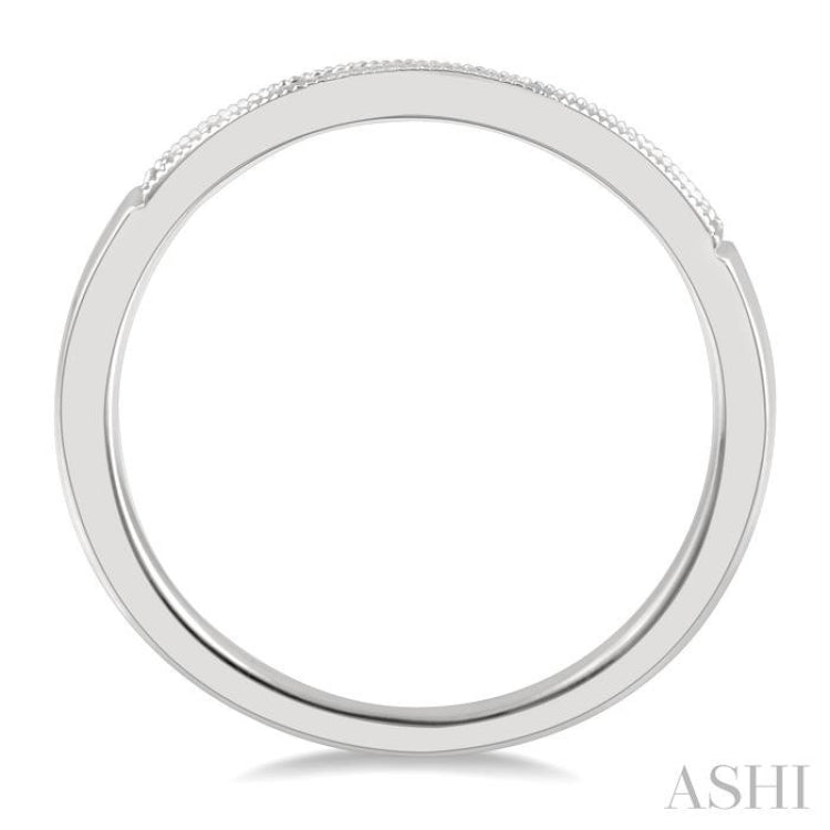 1/10 ctw Curved Center Milgrain Border Round Cut Diamond Wedding Band in 14K White Gold