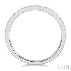 1/10 ctw Curved Center Milgrain Border Round Cut Diamond Wedding Band in 14K White Gold