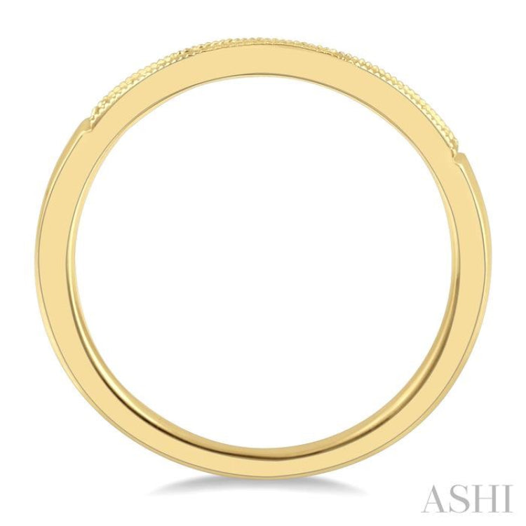 1/10 ctw Curved Center Milgrain Border Round Cut Diamond Wedding Band in 14K Yellow Gold