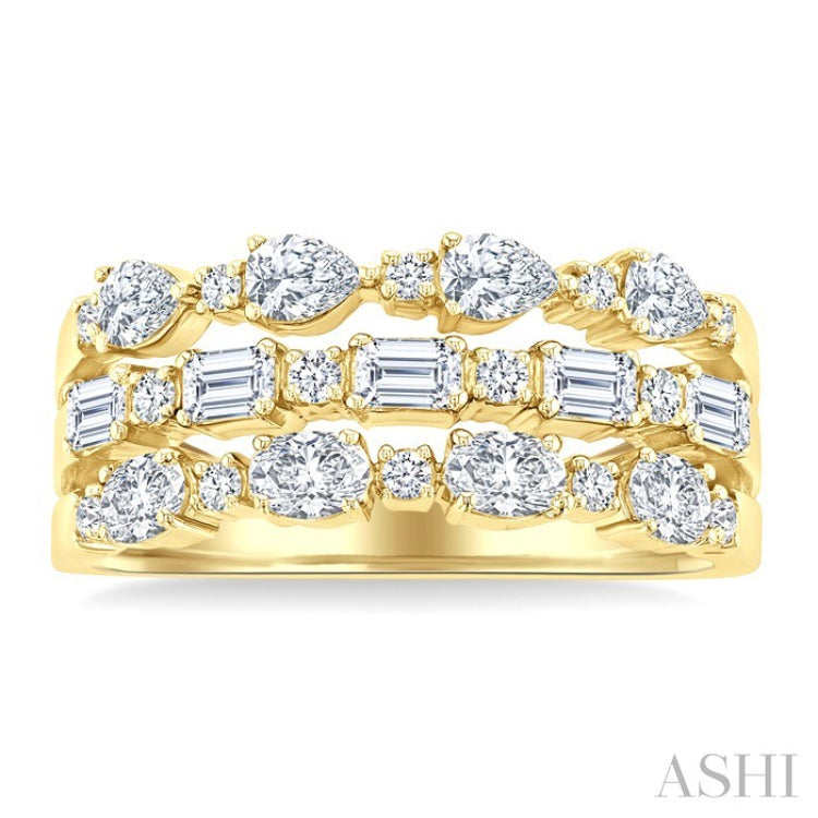 1 1/2 Ctw Triple Row Multi-Cut Diamond Fashion Band in 14K Yellow Gold