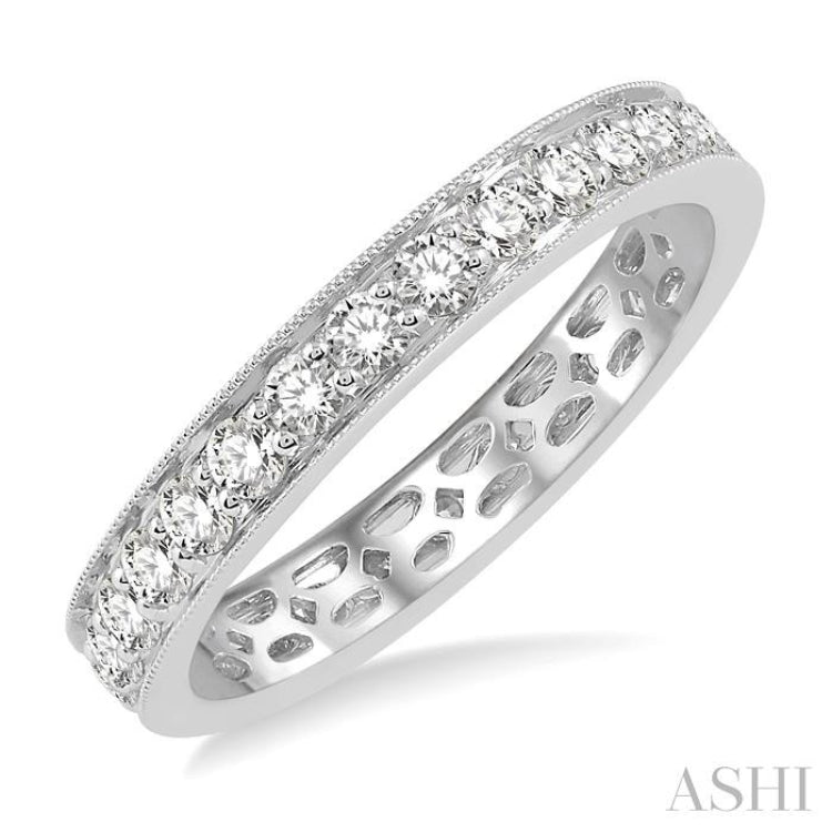1.00 Ctw Round Cut Diamond Eternity Wedding Band in 14K White Gold