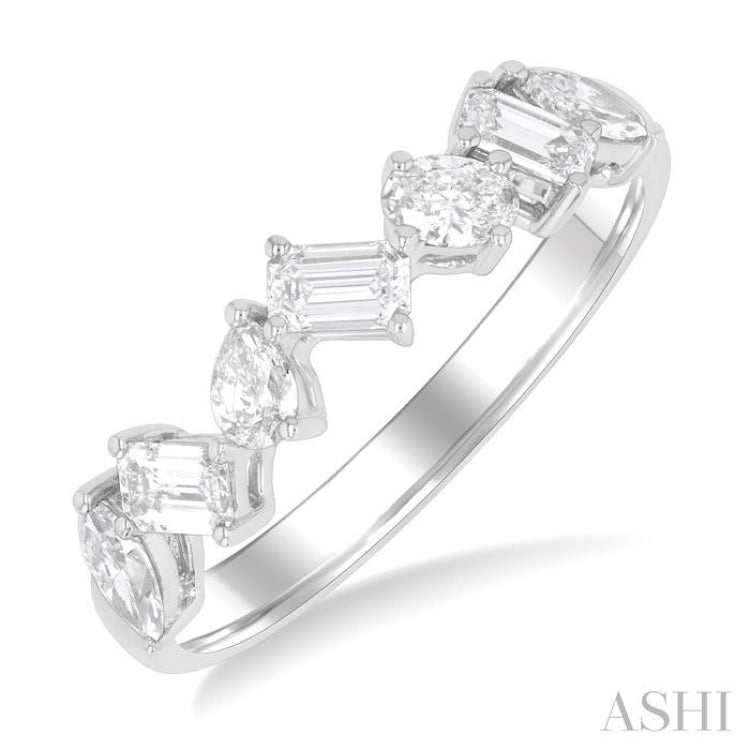 3/4 Ctw Mixed Shape Diamond Cut Fashion Band in 14K White Gold