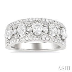 1 1/5 Ctw 5-Stone Oval and Round Cut Diamond Wide Fashion Band in 14K White Gold