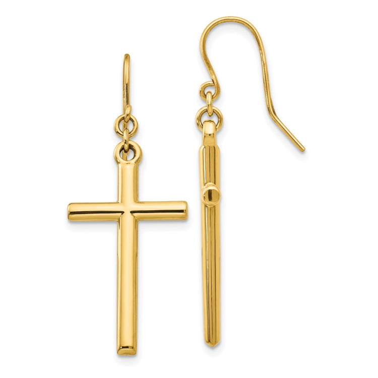 14k Polished Cross Dangle French Hook Earrings