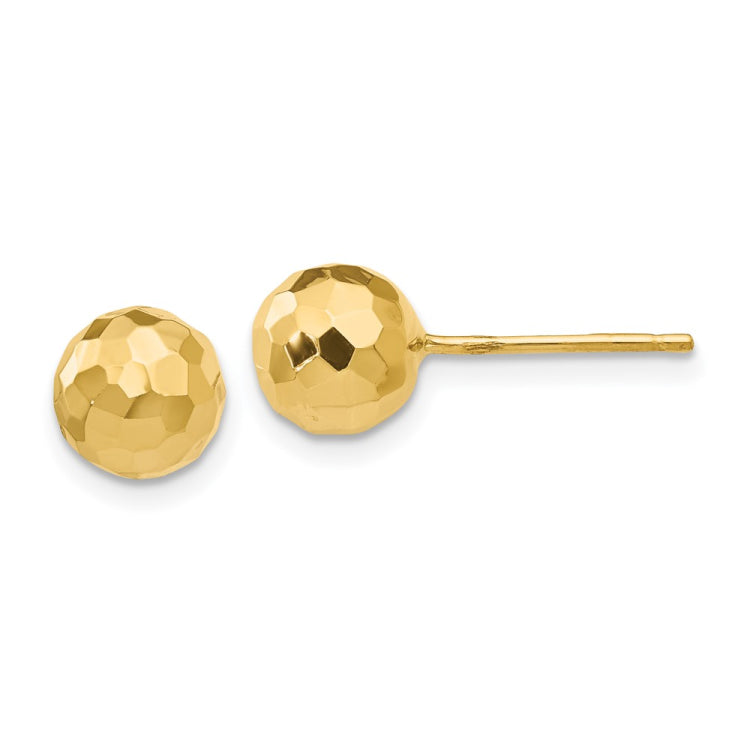 14K 7mm Faceted Diamond-cut Puffed Ball Post Earrings