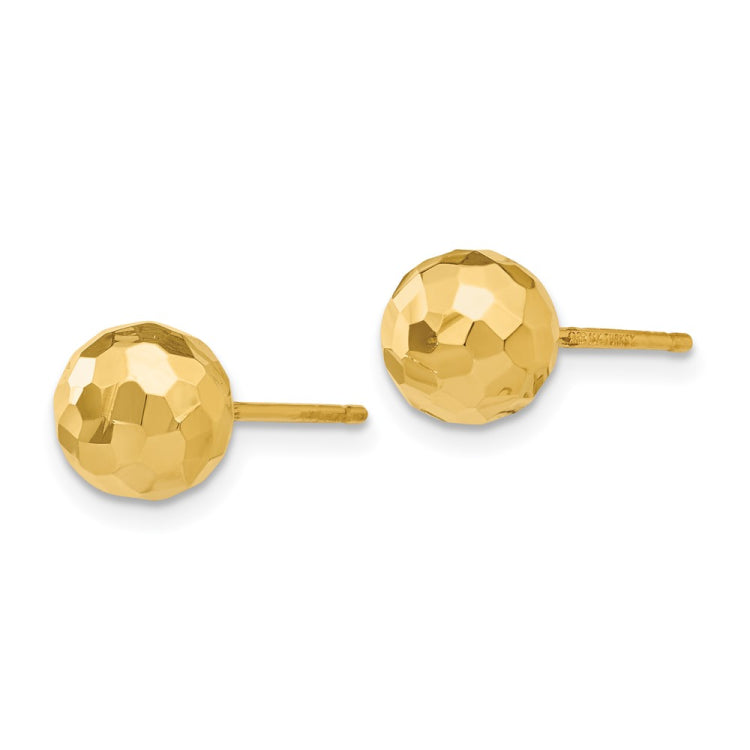 14K 7mm Faceted Diamond-cut Puffed Ball Post Earrings
