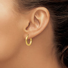 14k 3x20mm Polished Lightweight Tube Hoop Earrings