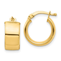 14k 7x14mm High Polished Tube Hoop Earrings