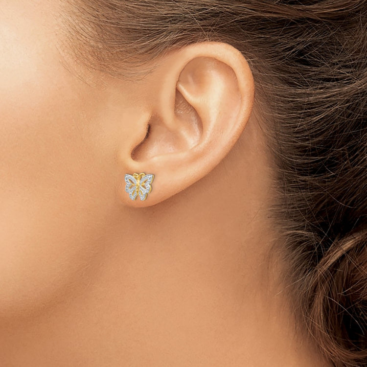 14k and White Rhodium Butterfly Post Earrings