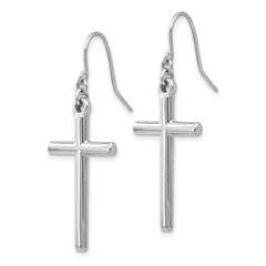 14k White Gold Hollow Polished Cross Dangle French Hook Earrings