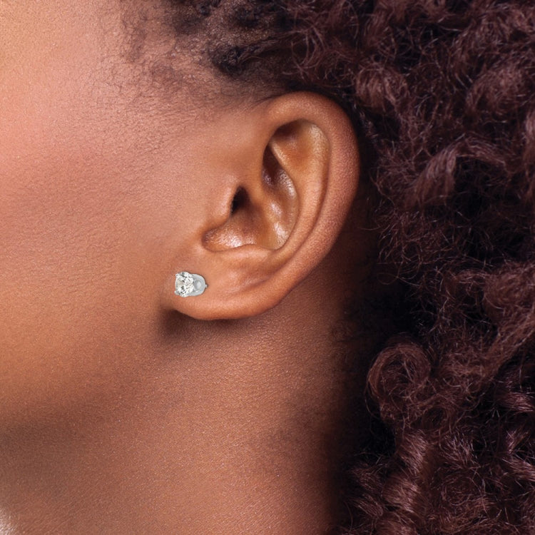 14k White Gold 5.75mm Round CZ Stud Earrings