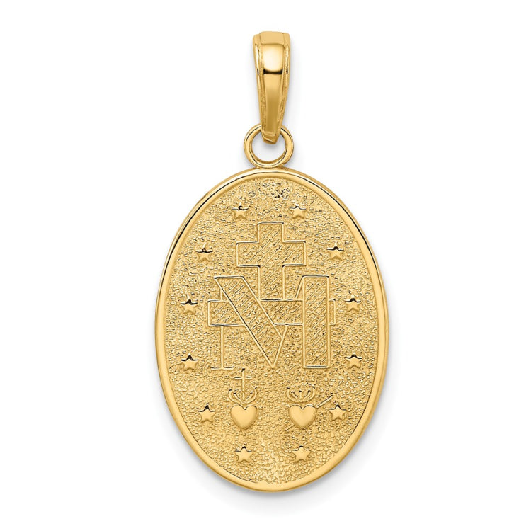 14k Polished and Satin Solid Miraculous Medal Oval Pendant