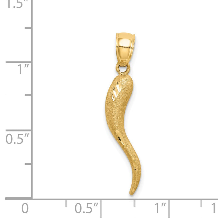 14k Solid Diamond-cut 3-D Italian Horn Charm
