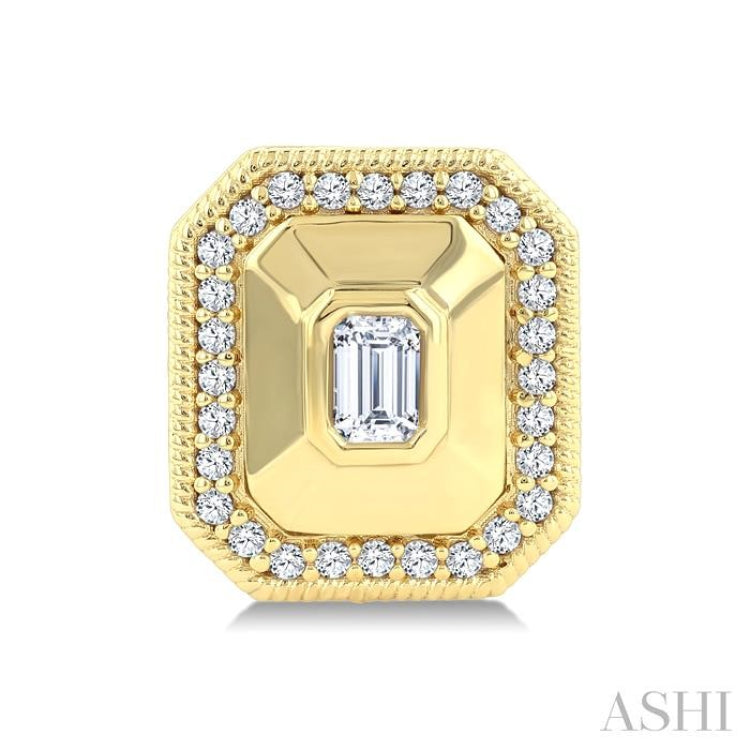 1/3 Ctw Open Window Octagon and Round Cut Golden Glow Diamond Fashion Stud Earrings in 14K Yellow Gold
