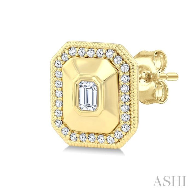 1/3 Ctw Open Window Octagon and Round Cut Golden Glow Diamond Fashion Stud Earrings in 14K Yellow Gold