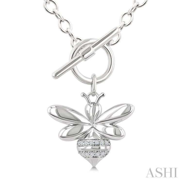 1/20 Ctw Bumble Bee Toggle Single Cut Diamond Fashion Necklace in Sterling Silver