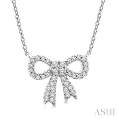 1/5 Ctw Bow Round Cut Diamond Petite Fashion Pendant With Chain in 10K White Gold