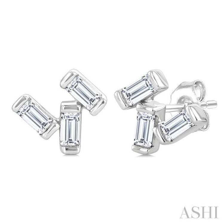 1/5 Ctw Baguette Diamond Petite Fashion Earrings in 10K White Gold